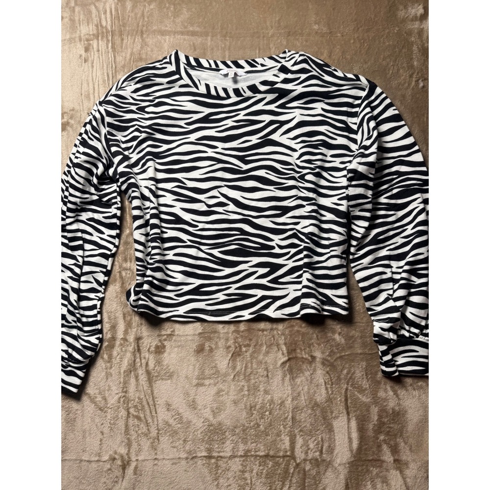 Y2K Candies Womens Zebra Print Long Sleeve Crop CrewNeck XS Streetwear‎ Edgy